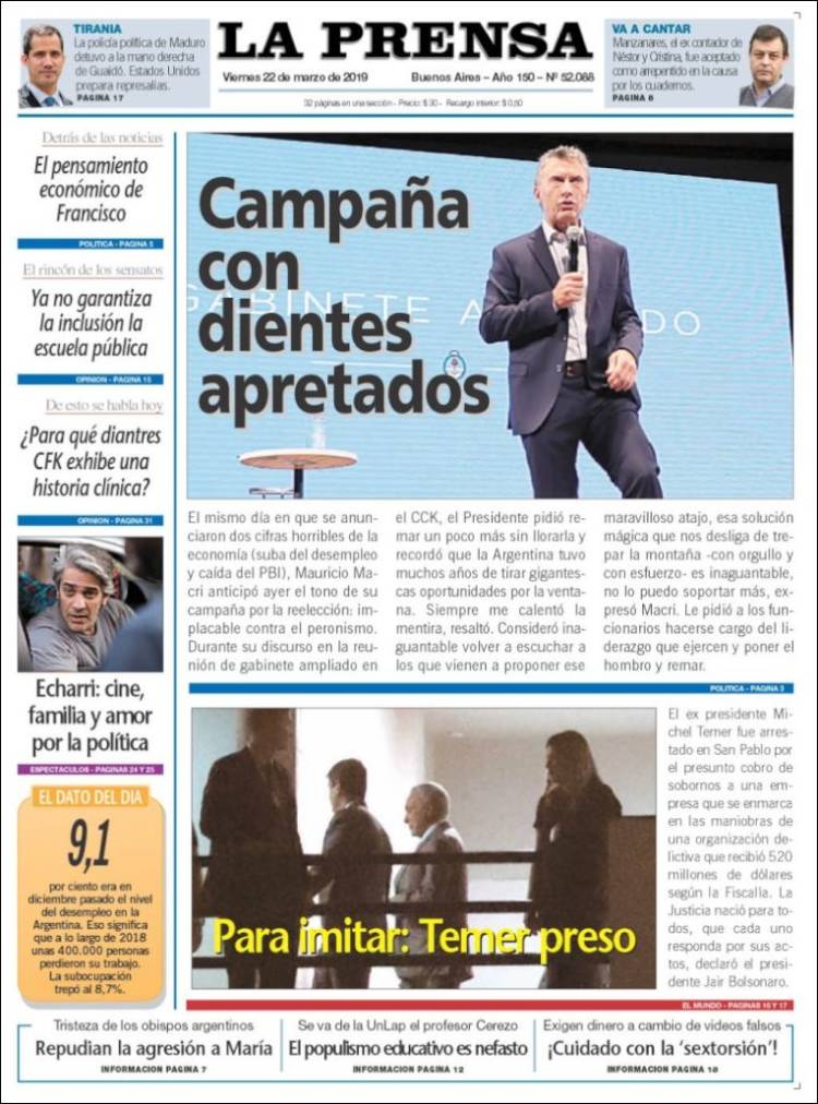 Portada de La Prensa (Argentina)