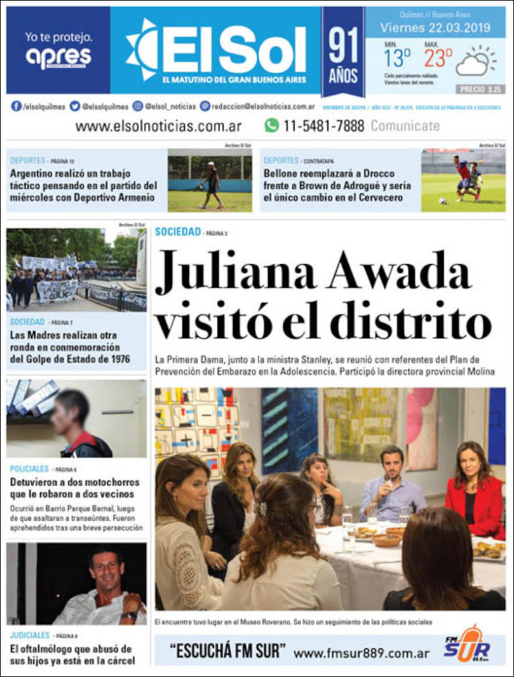 Portada de Diario El Sol (Argentina)