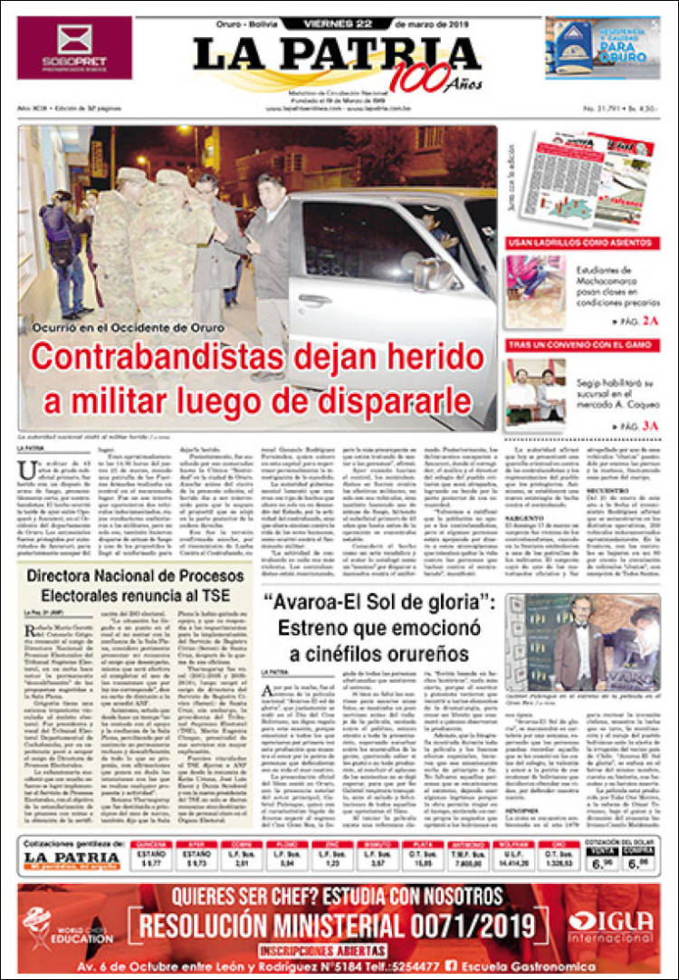 Portada de La Patria (Bolivia)