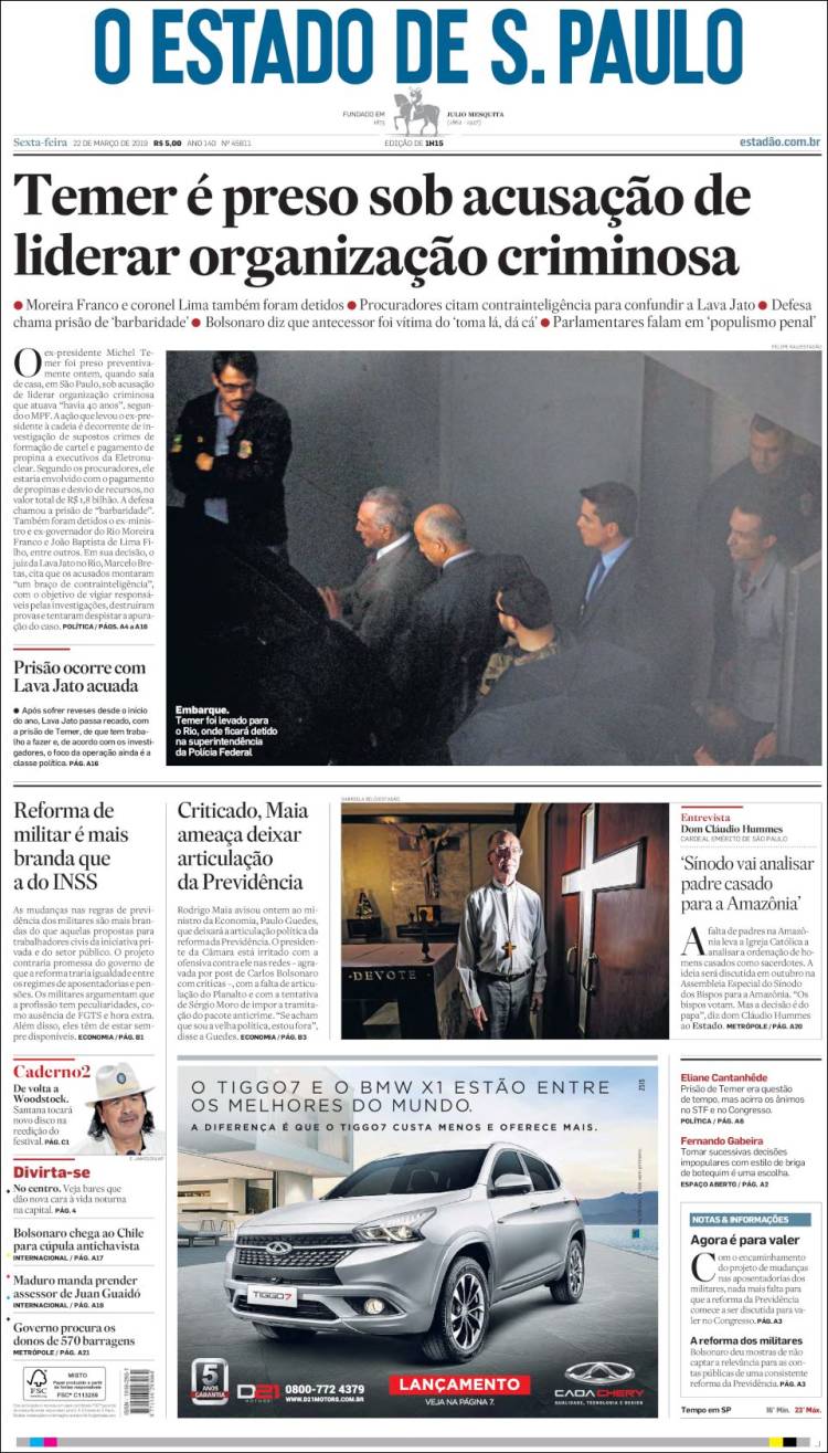 Portada de O Estado de São Paulo (Brasil)