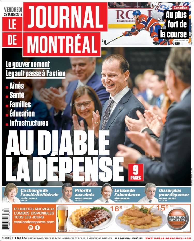 Portada de Le Journal de Montréal (Canadá)