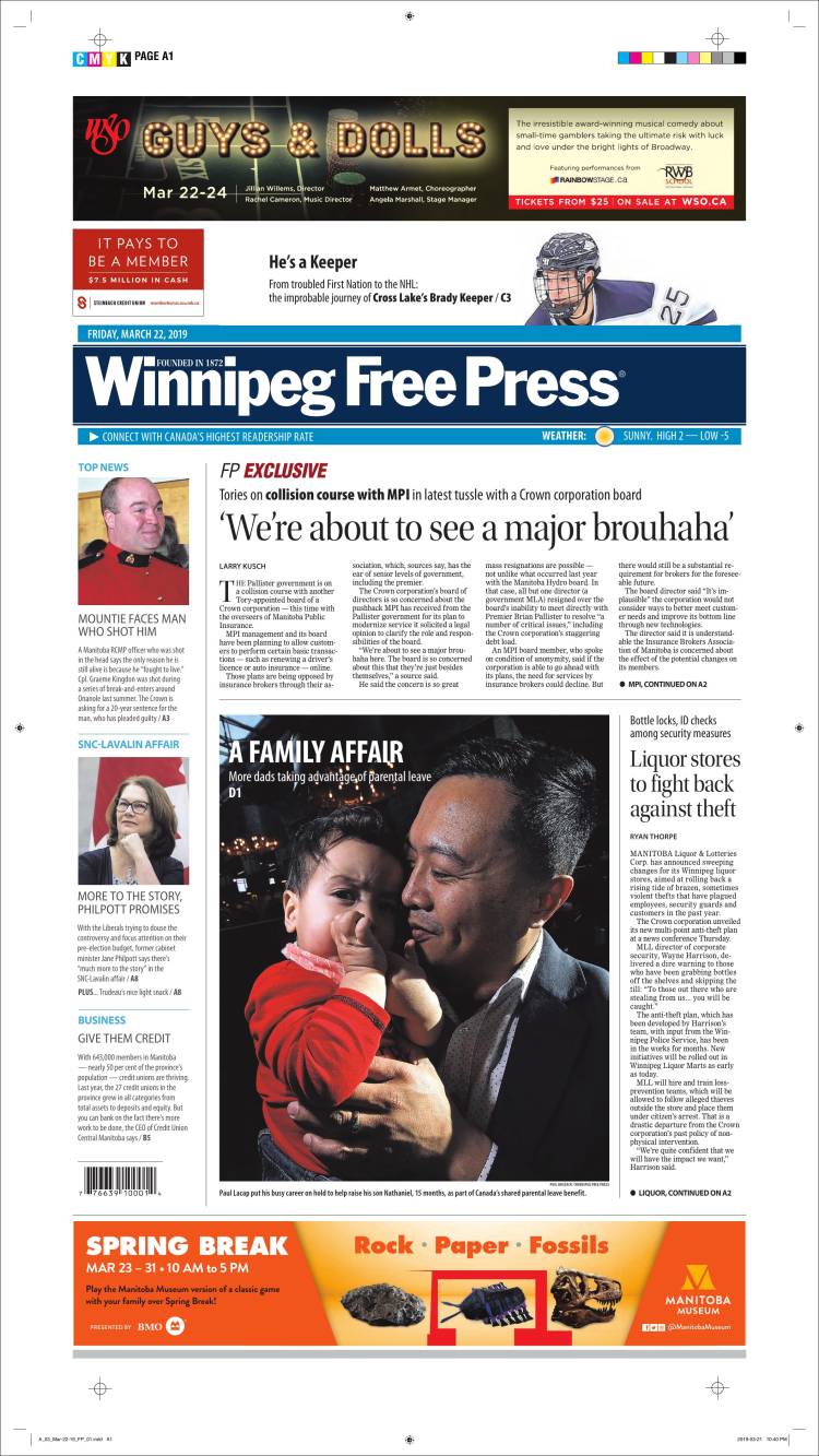 Portada de Winnipeg Free Press (Canadá)