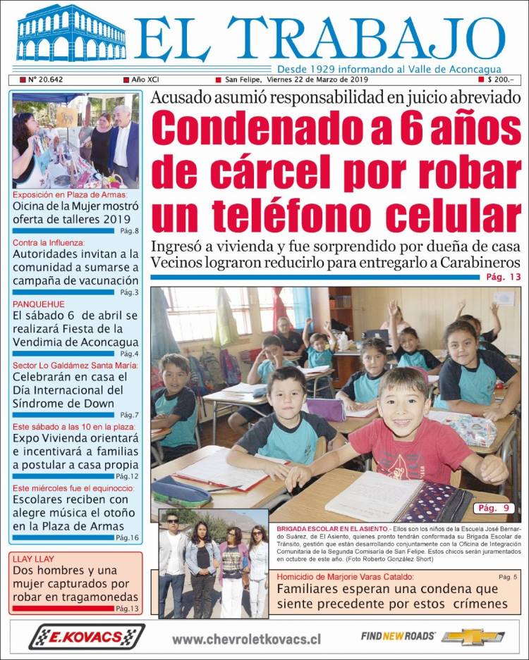 Portada de El Trabajo (Chile)