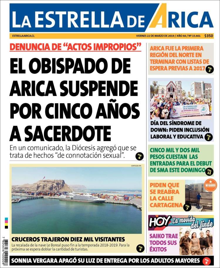 Portada de La Estrella de Arica (Chile)