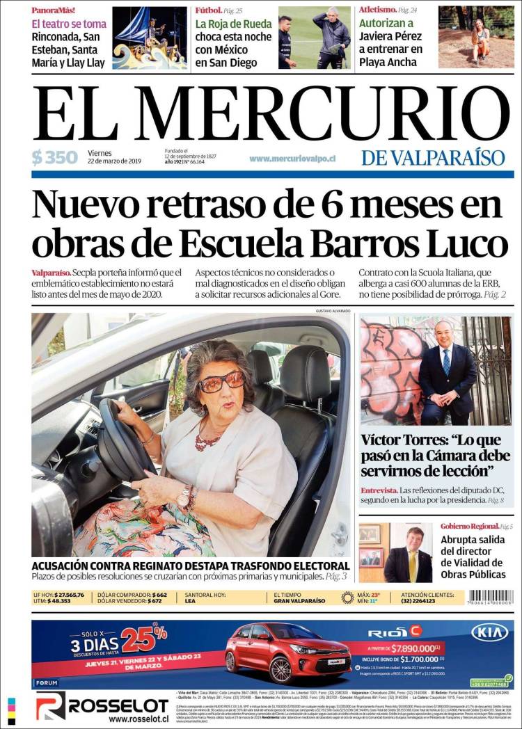 Portada de Mercurio de Valparaiso (Chile)