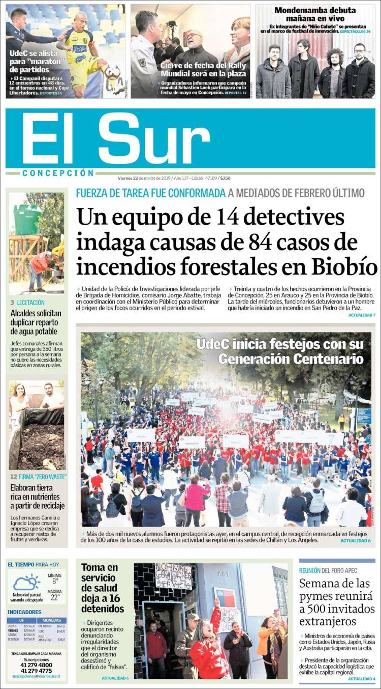 Portada de El Sur (Chile)