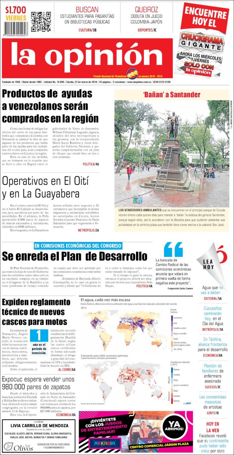 Portada de Diario La Opinion (Colombia)