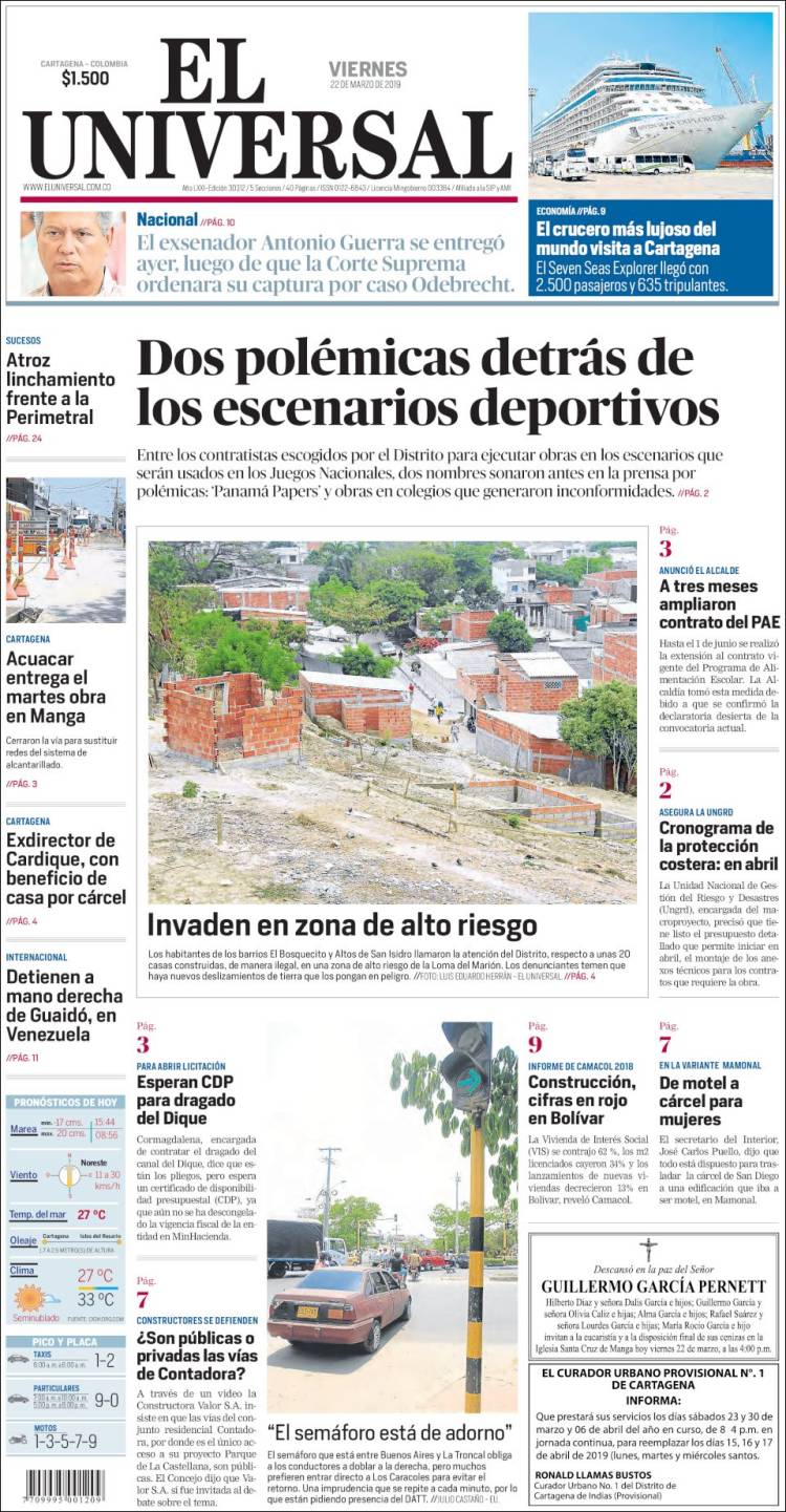 Portada de El Universal (Colombia)