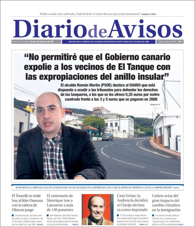 Portada de Diarios de Avisos (España)