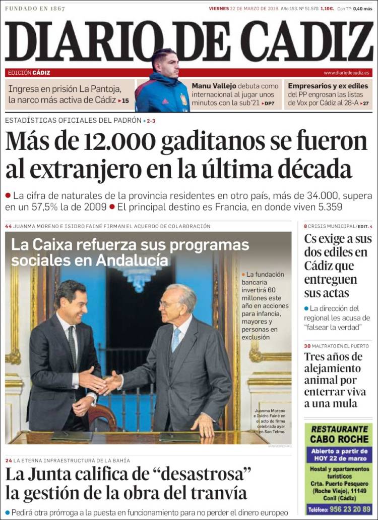 Portada de Diario de Cádiz (España)