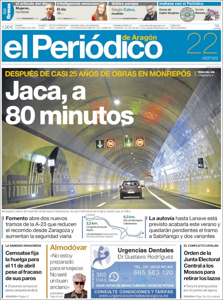 Portada de El Periódico de Aragón (España)