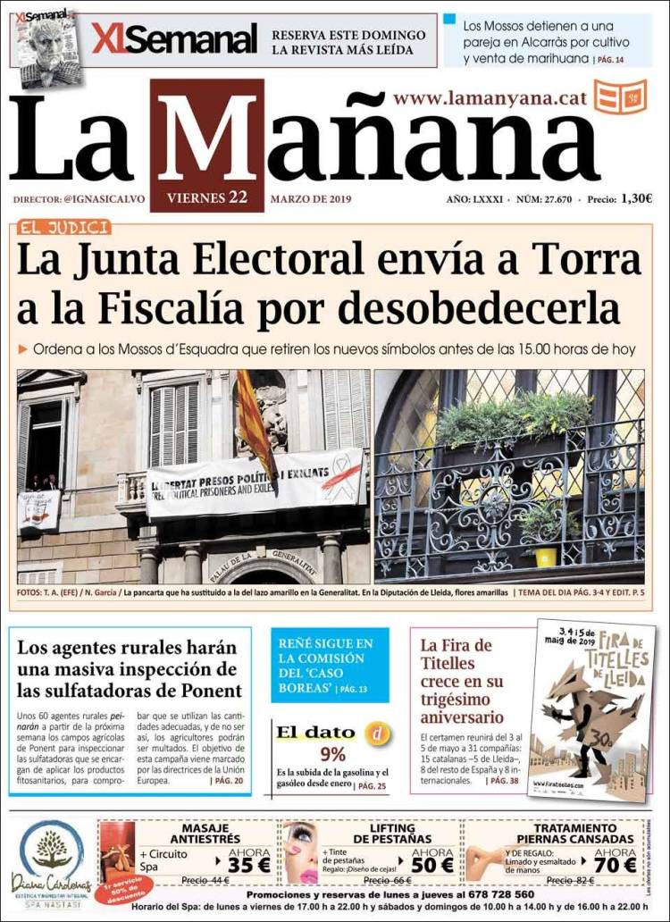 Portada de La Mañana - Diari de Ponent (España)