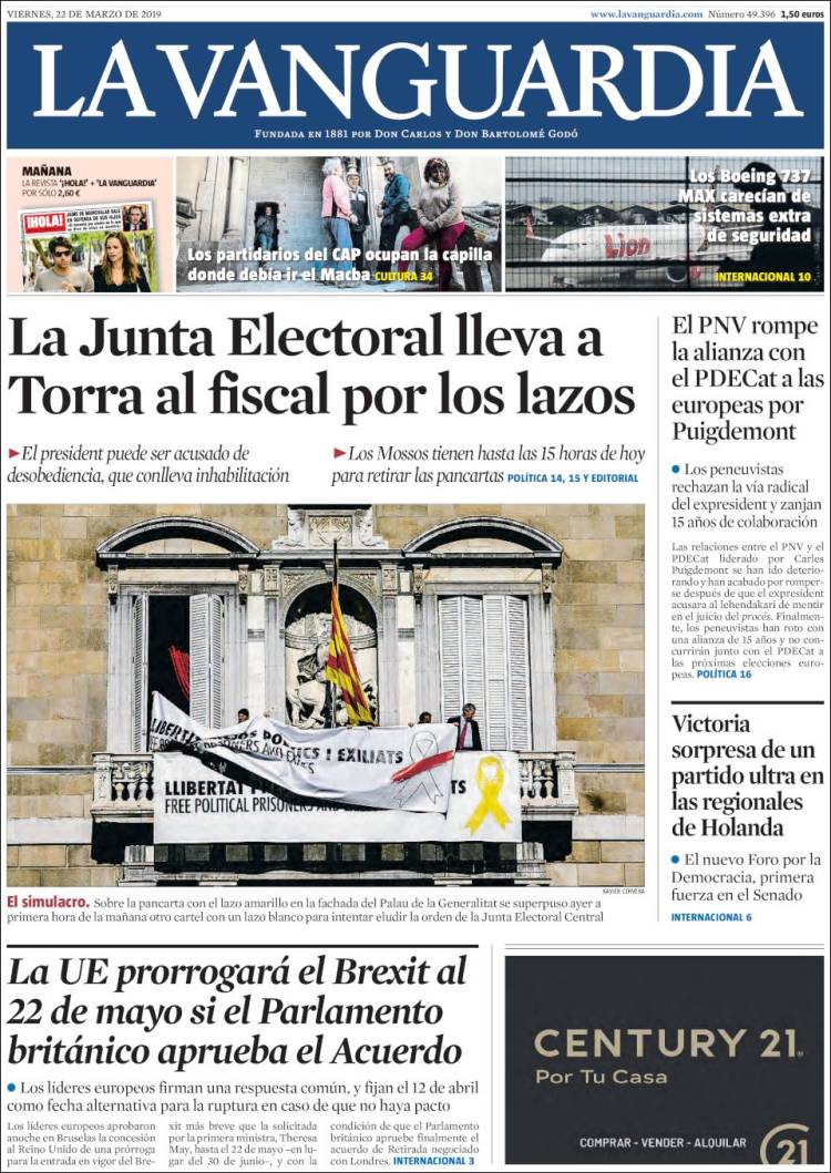 Portada de La Vanguardia (España)