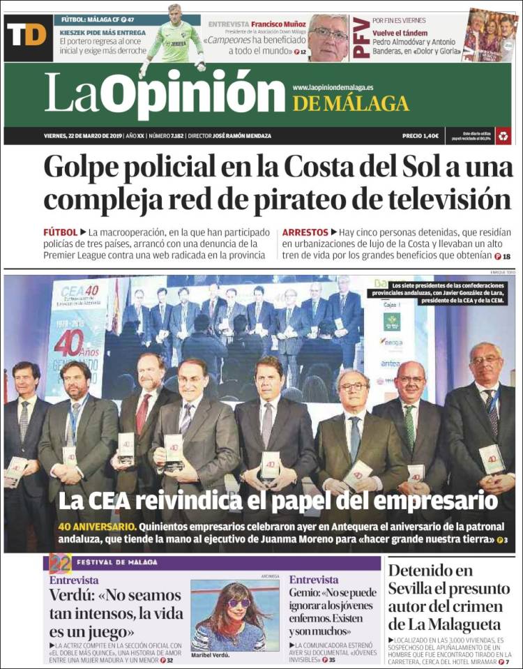 Portada de La Opinión de Málaga (España)