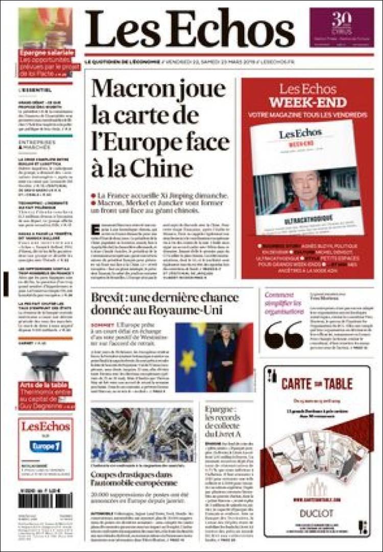 Portada de Les Echos (Francia)