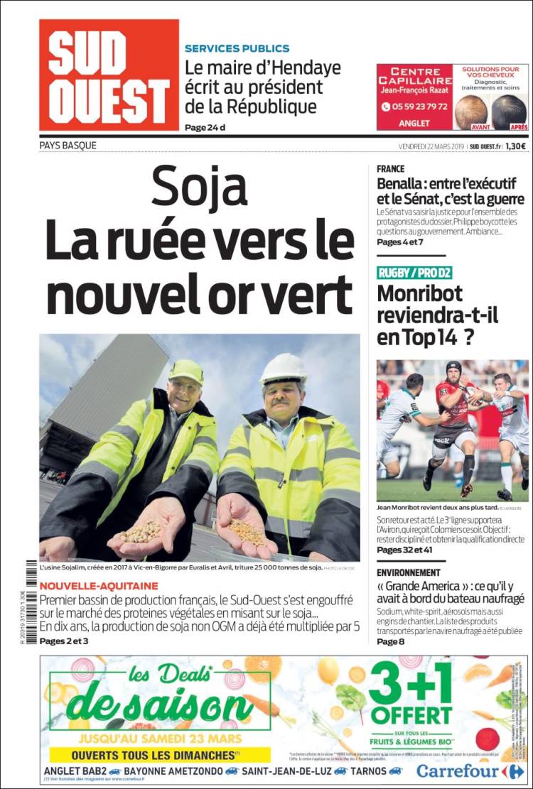 Portada de Sud Ouest (Francia)