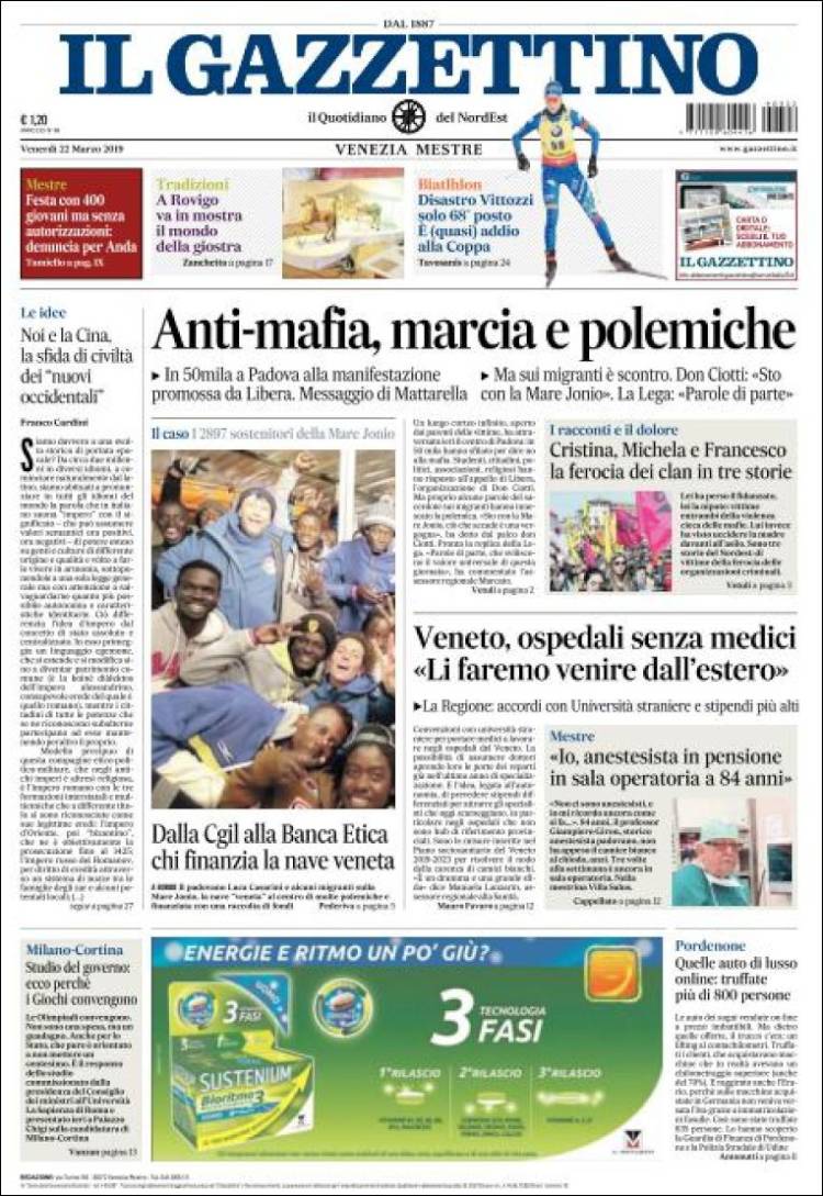Portada de Il Gazzettino (Italia)