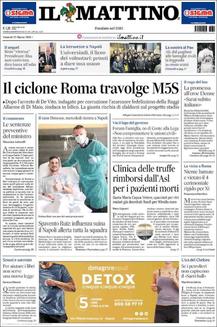 Portada de Il Mattino (Italia)