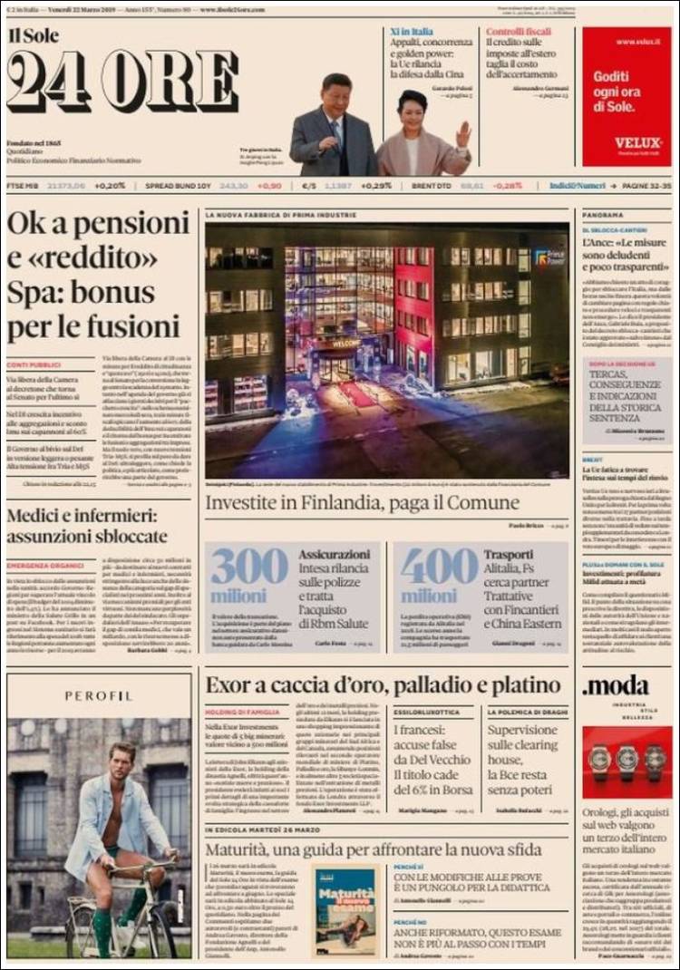 Portada de Il Sole 24 ORE (Italia)