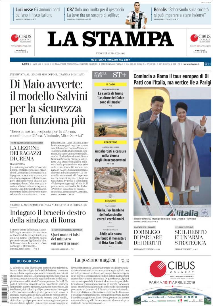 Portada de La Stampa (Italia)