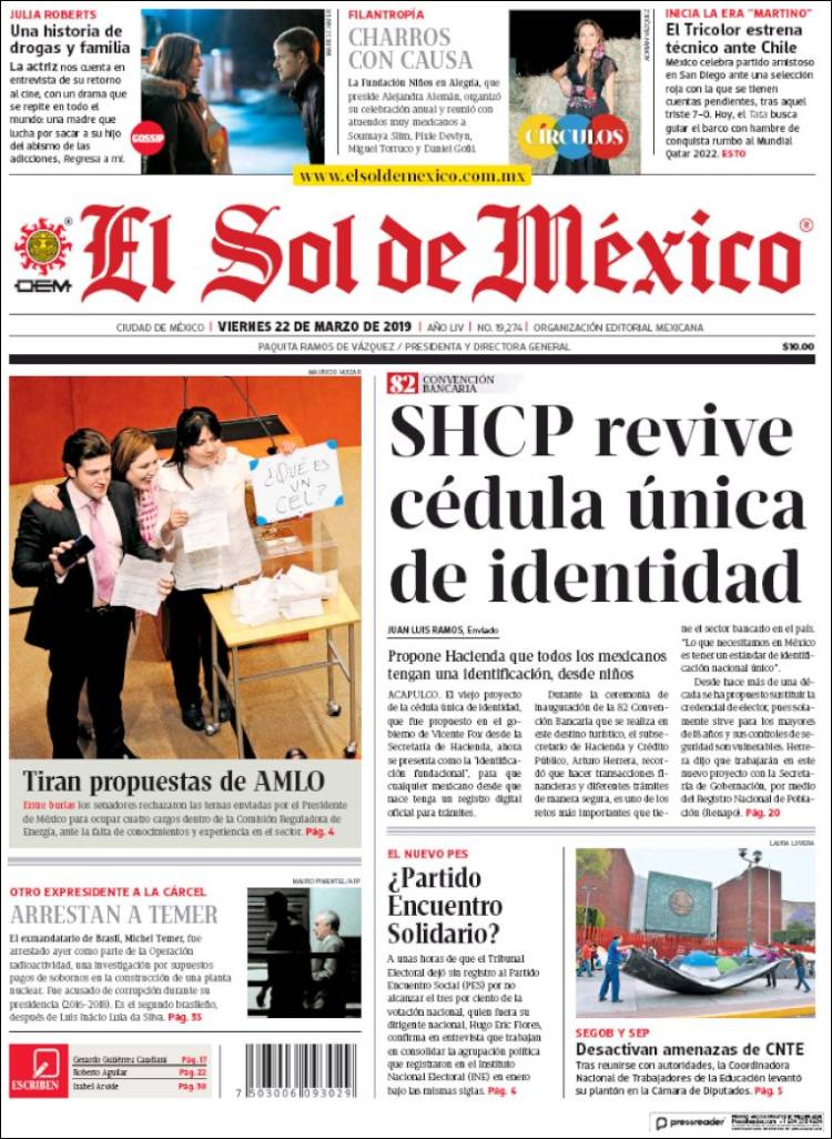 Portada de El Sol de México (M&eacute;xico)