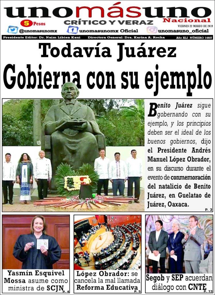 Portada de unomásuno (M&eacute;xico)