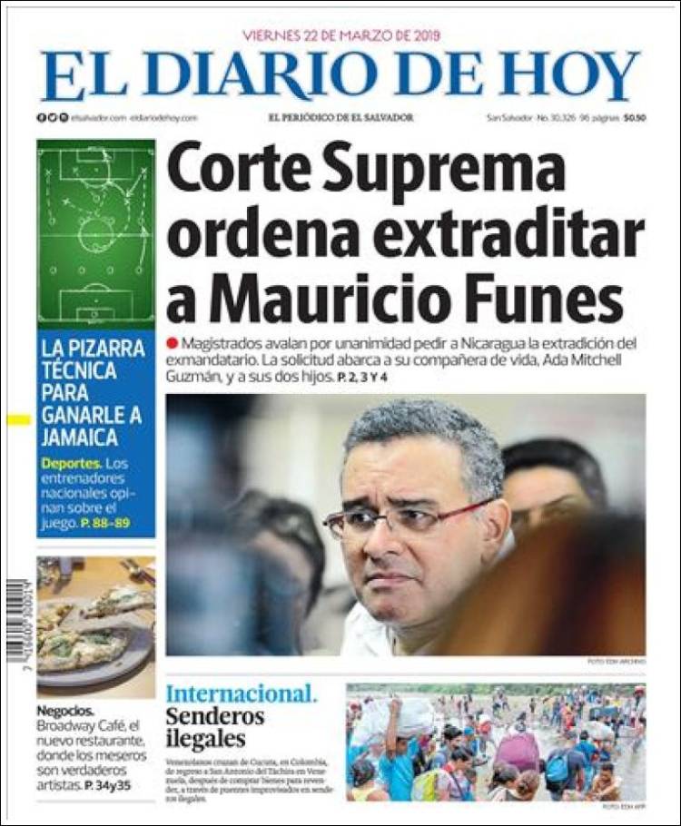 Portada de El Diario de Hoy (El Salvador)