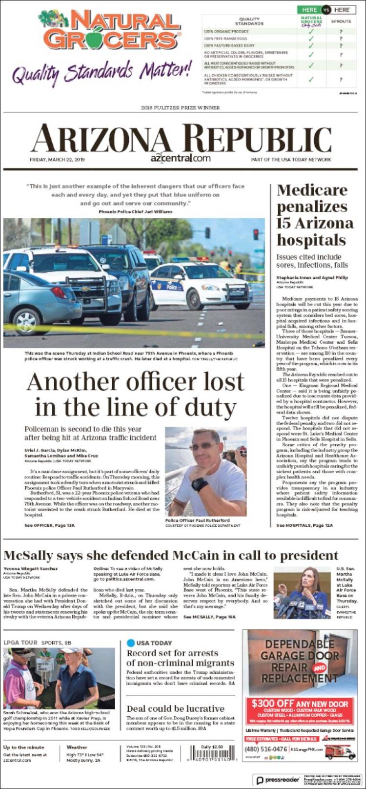 Portada de Arizona Republic News (USA)