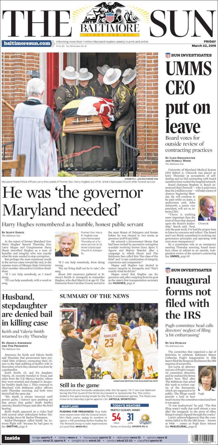 Portada de The Baltimore Sun (USA)