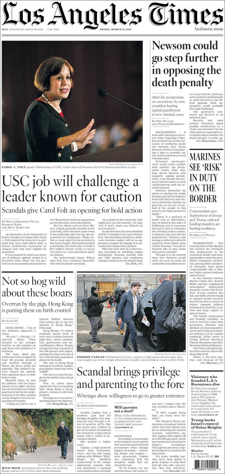 Portada de Los Angeles Times (USA)