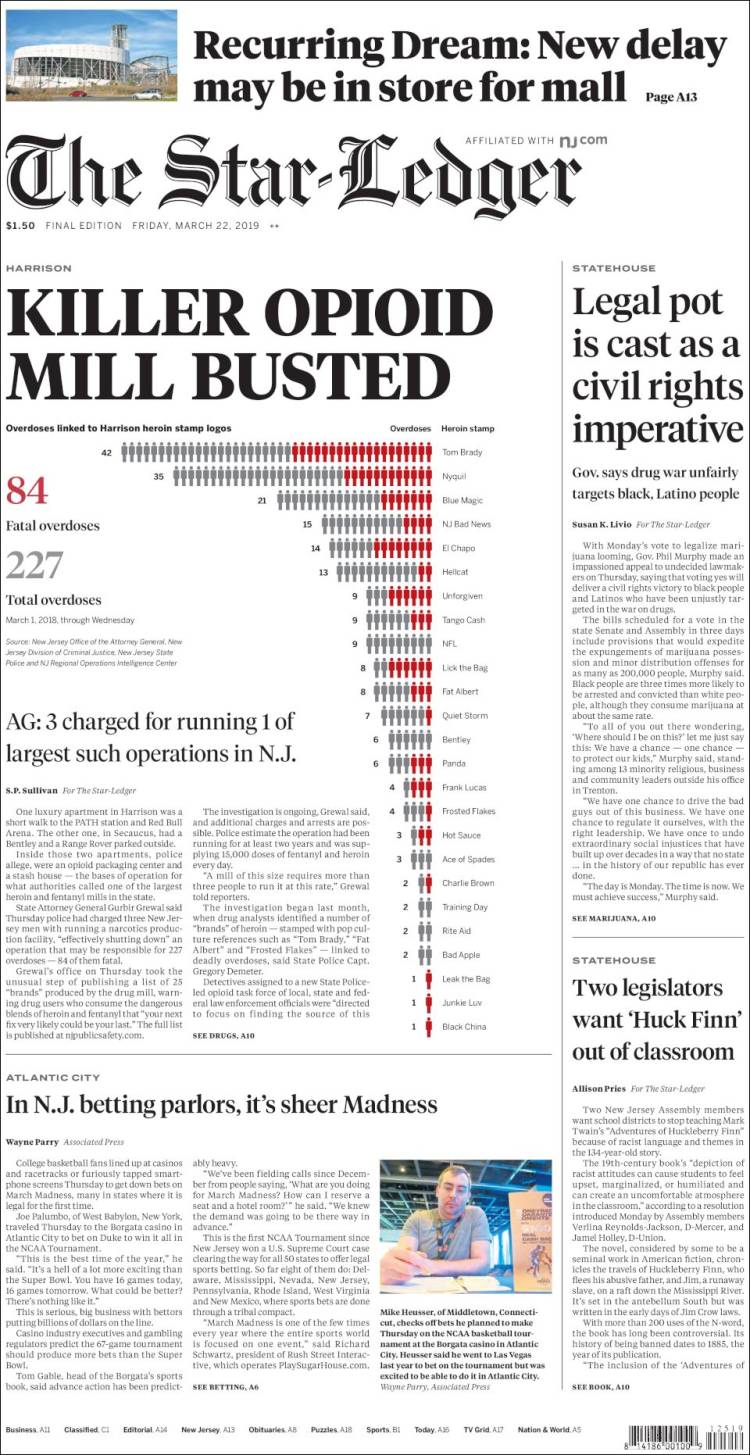 Portada de Star-Ledger (USA)