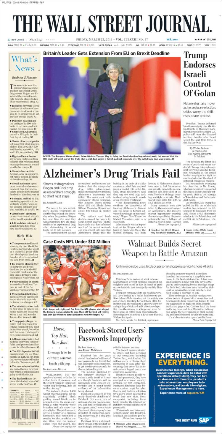 Portada de Wall Street Journal (USA)