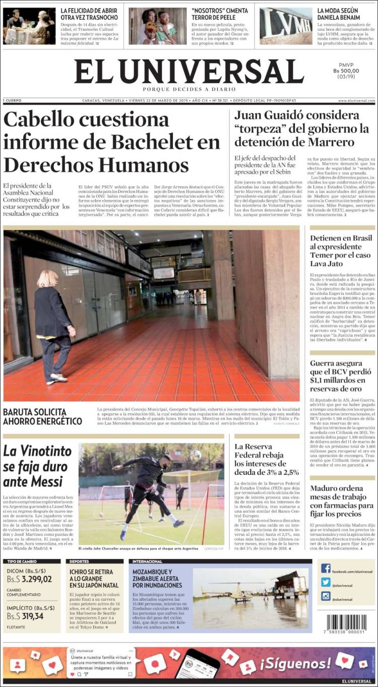 Portada de Universal (Venezuela)