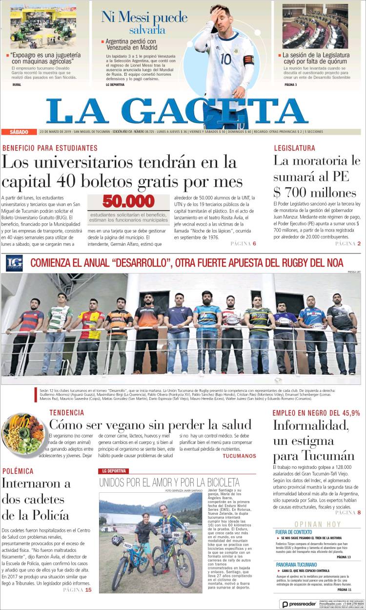 Portada de La Gaceta (Argentina)