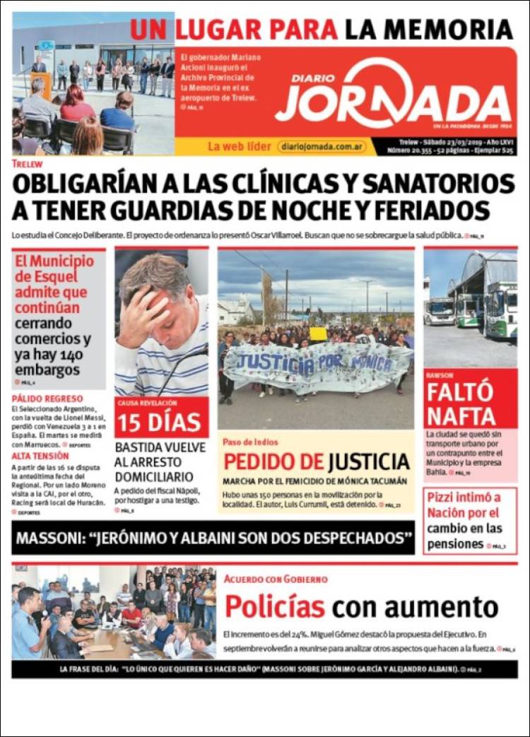 Portada de Diario Jornada en la Patagonia (Argentina)