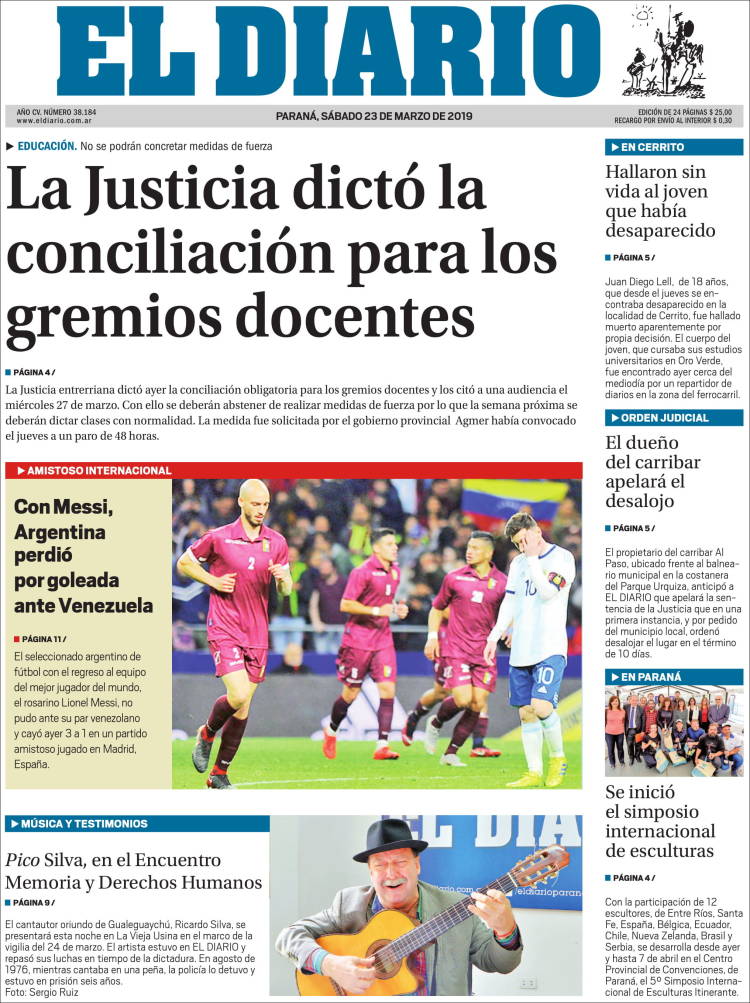 Portada de El Diario de Paraná (Argentina)