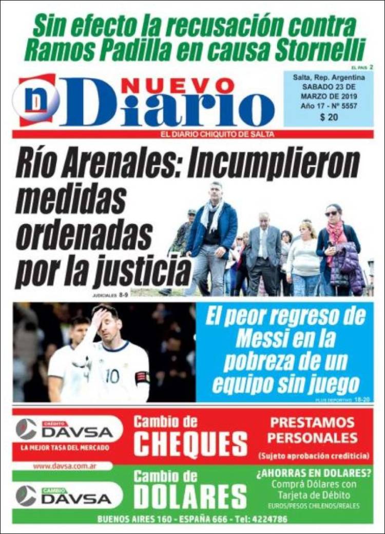 Portada de Nuevo Diario de Salta (Argentina)