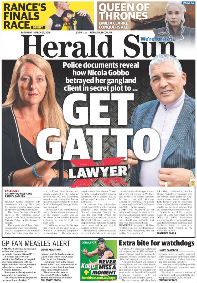 Portada de Herald Sun (Australia)