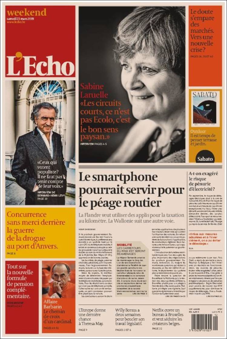 Portada de L'Echo (B&eacute;lgica)