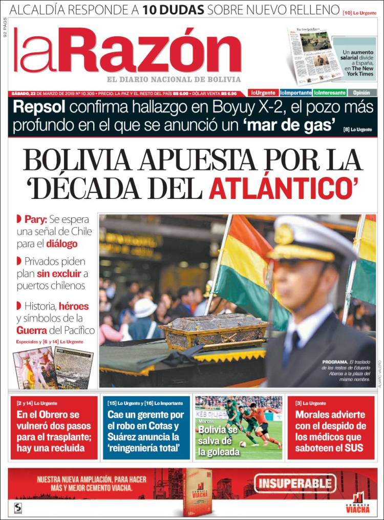 Portada de La Razón (Bolivia)