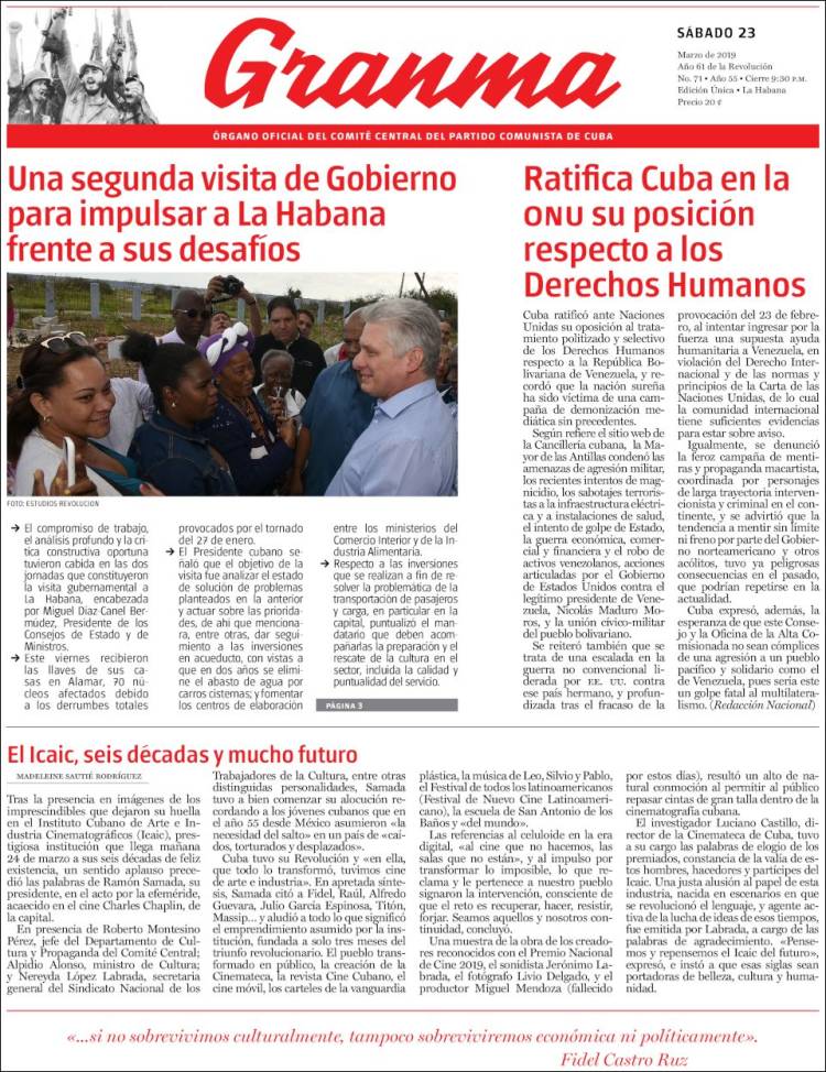 Portada de Granma (Cuba)