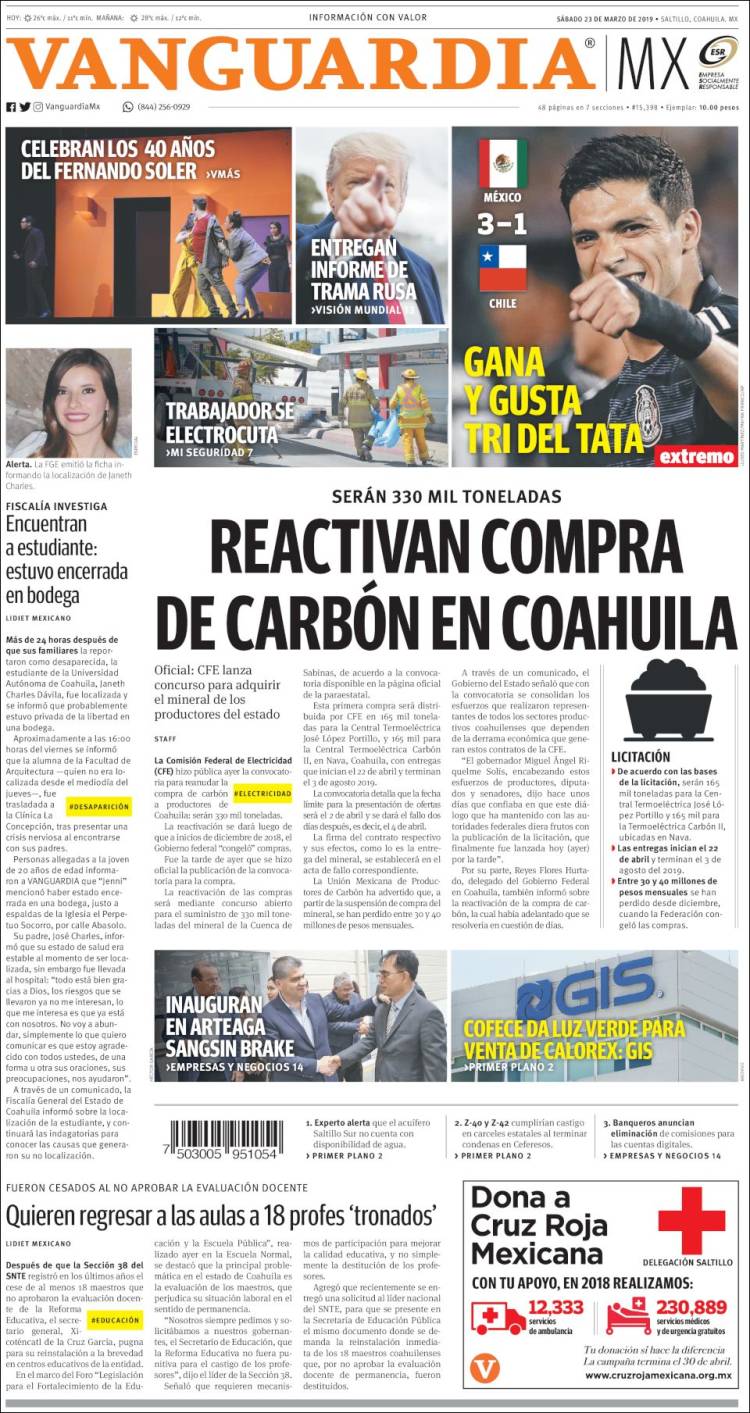 Portada de Vanguardia (M&eacute;xico)
