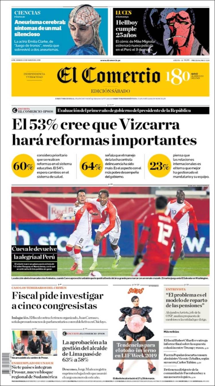 Portada de El Comercio (Per&uacute;)