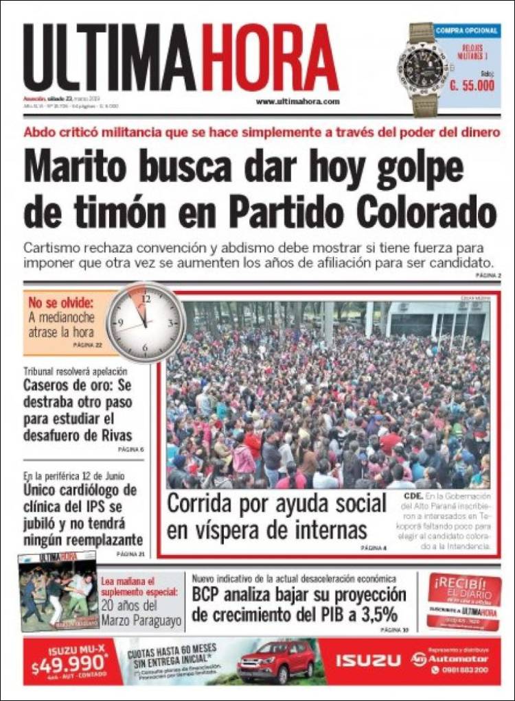 Portada de Última Hora (Paraguay)