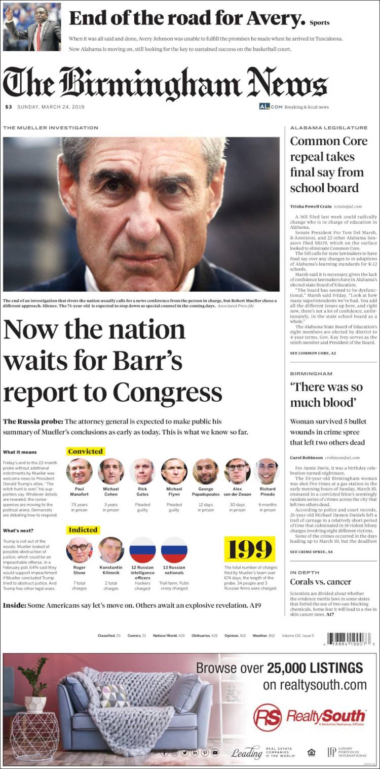 Portada de Birmingham News (USA)