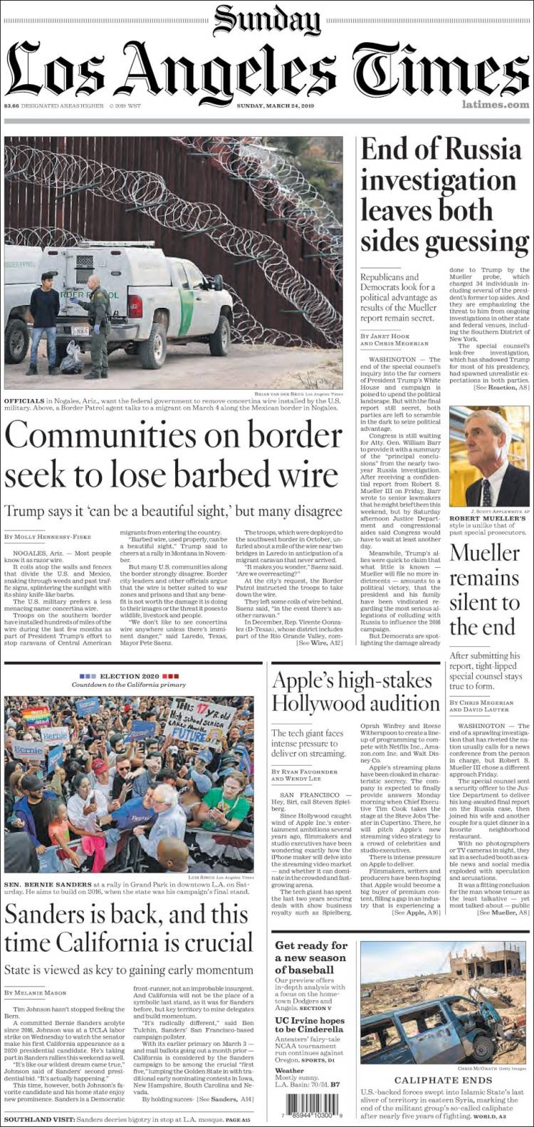 Portada de Los Angeles Times (USA)