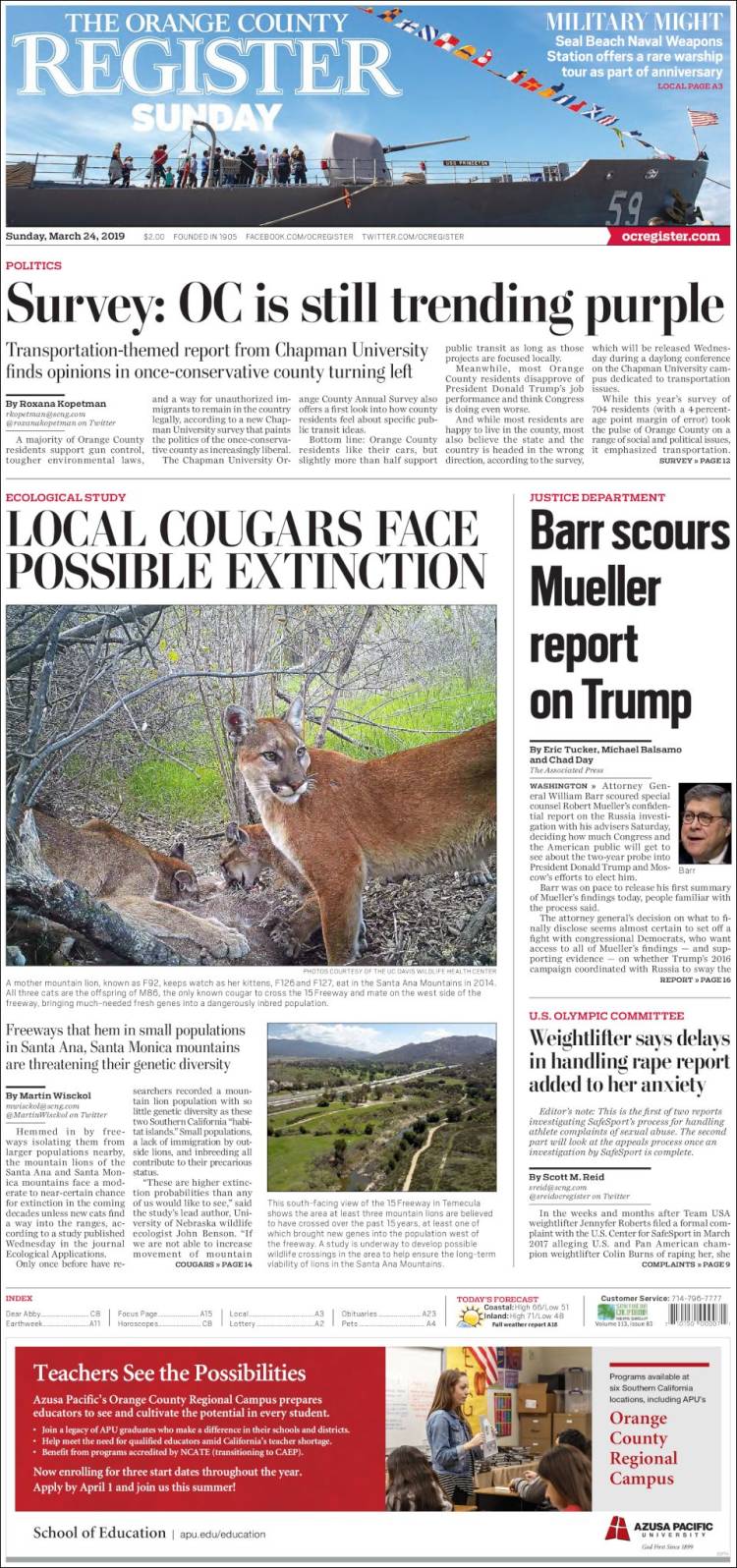 Portada de The Orange County Register (USA)