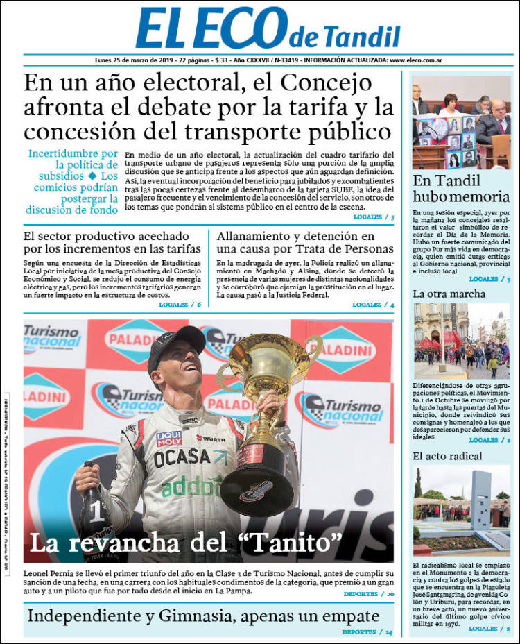 Portada de El Eco de Tandil (Argentina)