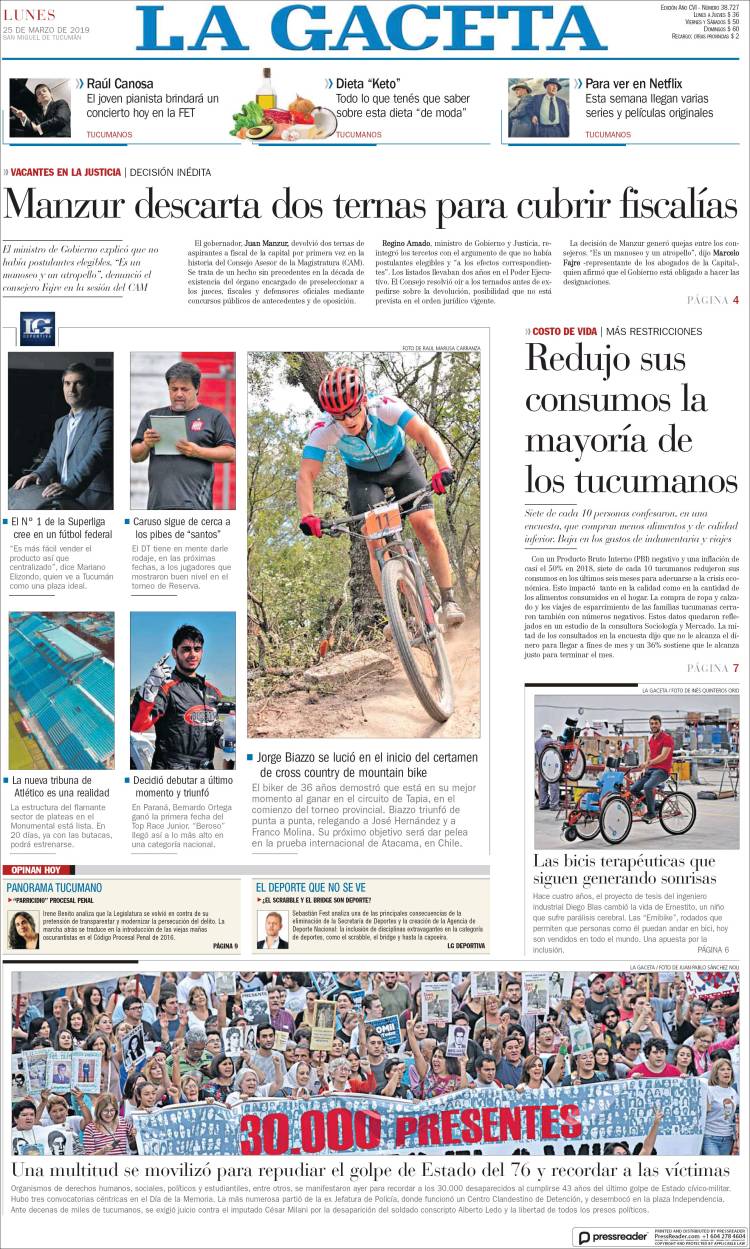 Portada de La Gaceta (Argentina)