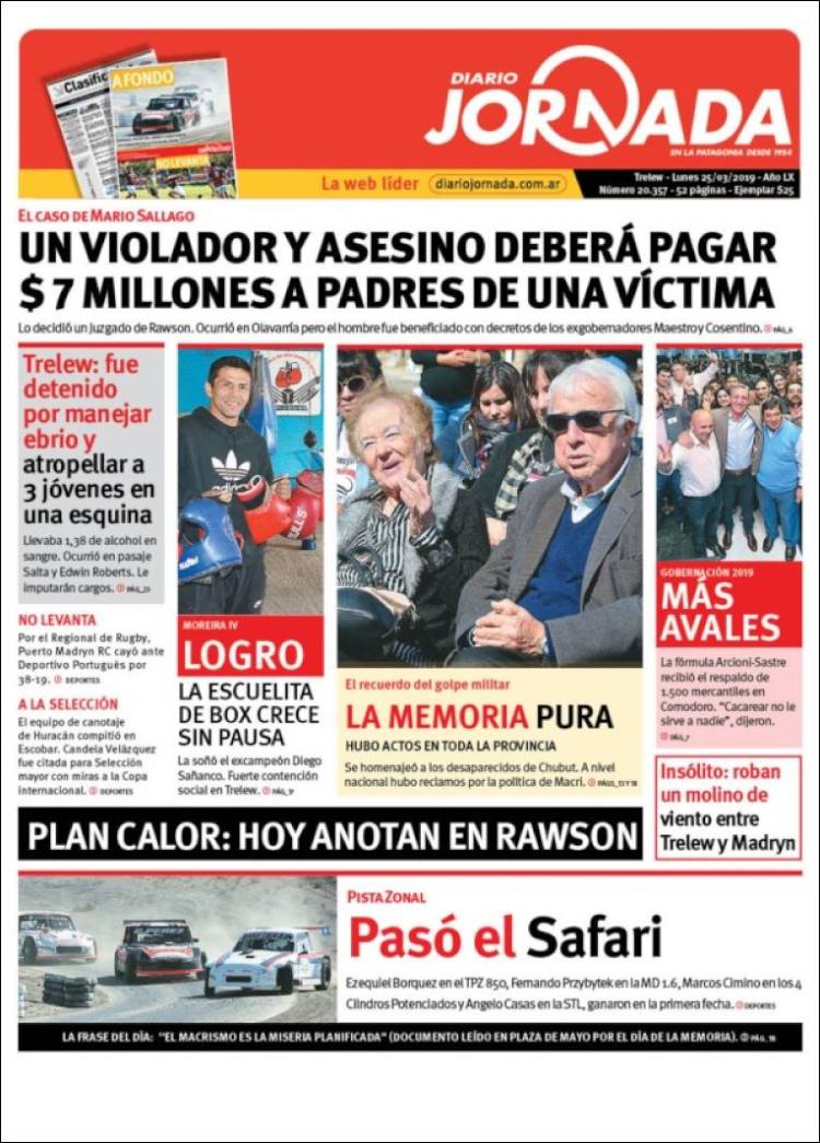 Portada de Diario Jornada en la Patagonia (Argentina)